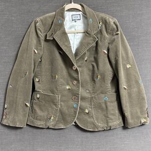 Nicole Owen Blazer 6 Petite Olive Green Corduroy Embroidered Jacket Fall Preppy